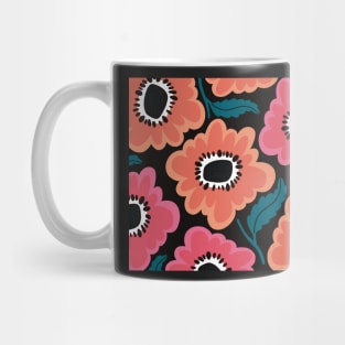 The Happy flowerpower pattern in 1970-style, pink,  black, red , orange, green Mug